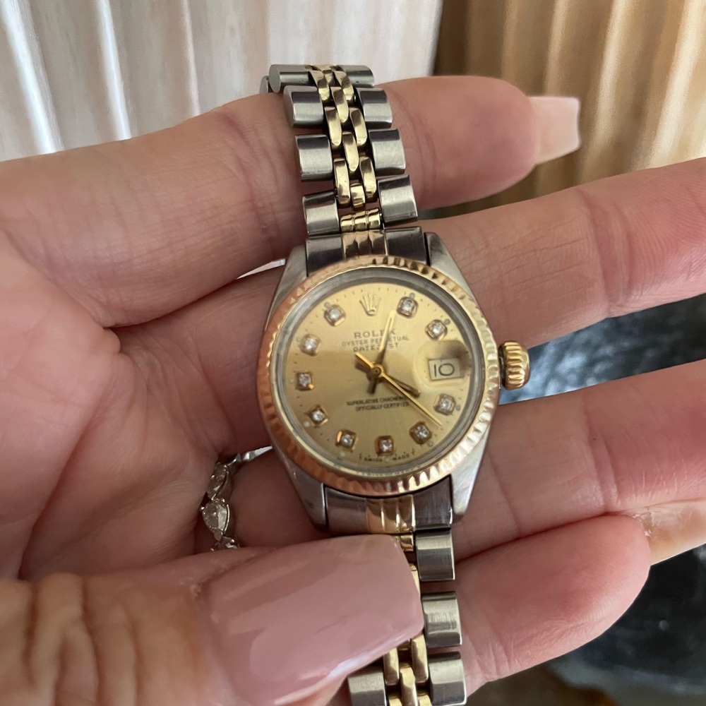Rolex Ladies Datejust with Diamond Dial Fluted Bezel Jubilee Steel & Gold